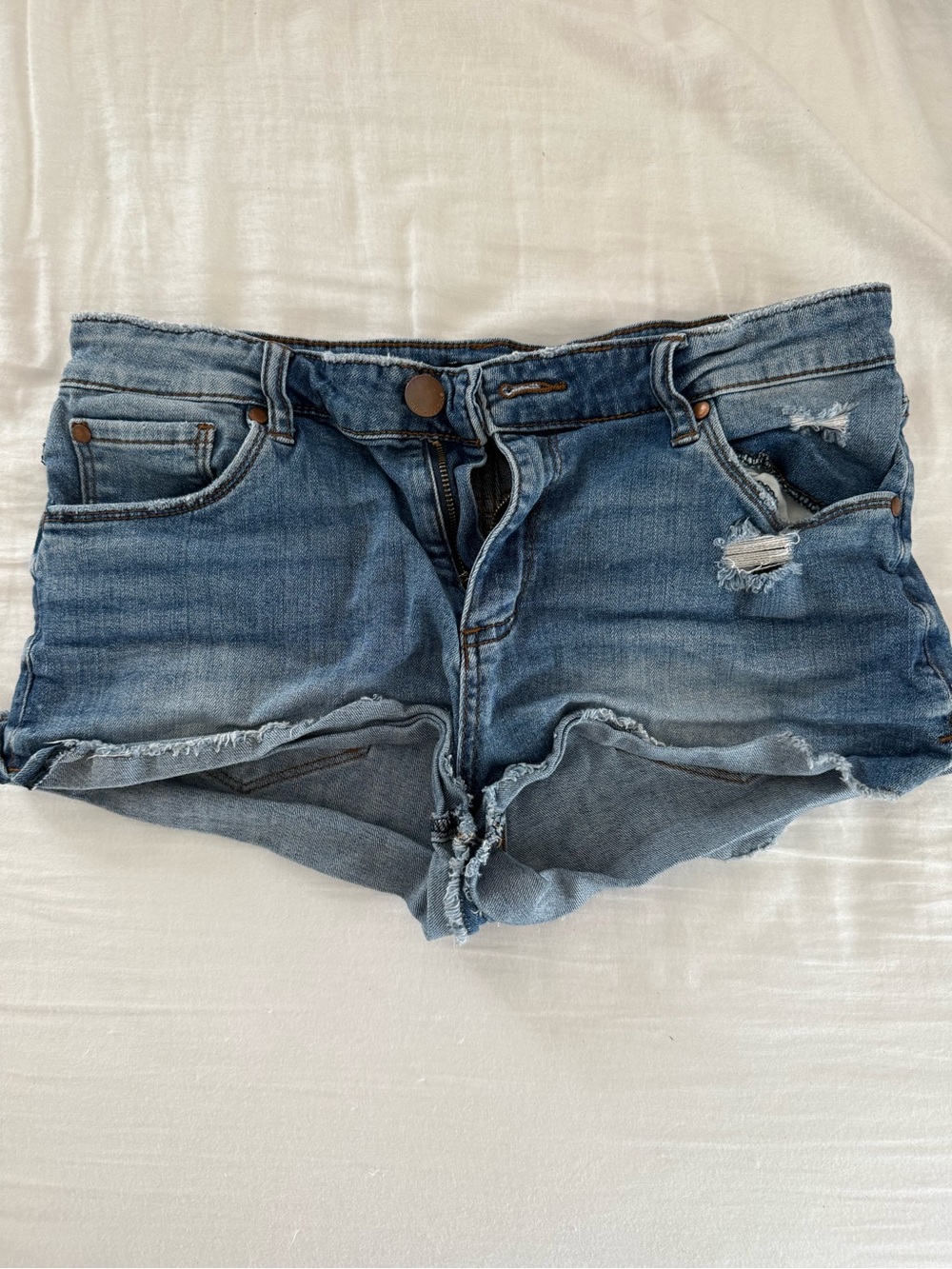 See Thru Soul Blue Distressed Denim Cutoff Shorts